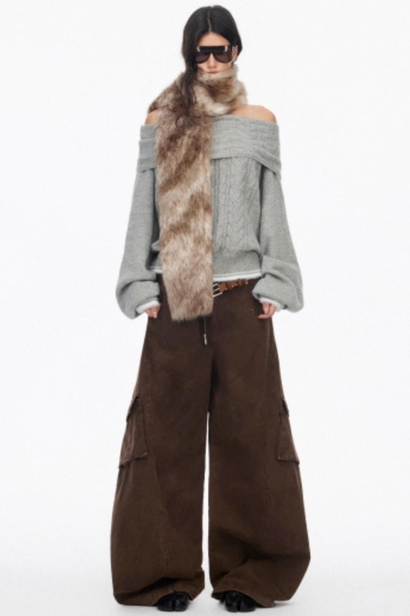 Off-Shoulder Color-Blocked Knit Top