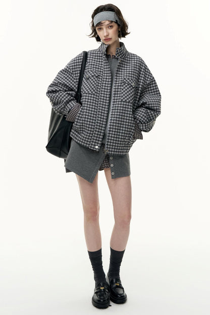 Plaid Contrast Patchwork Collar Jacket