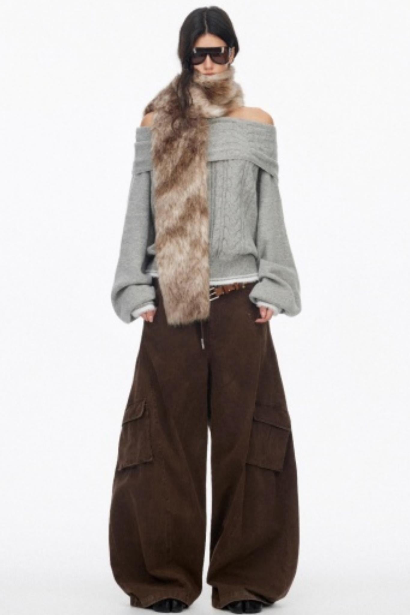 Off-Shoulder Color-Blocked Knit Top