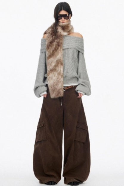 Off-Shoulder Color-Blocked Knit Top