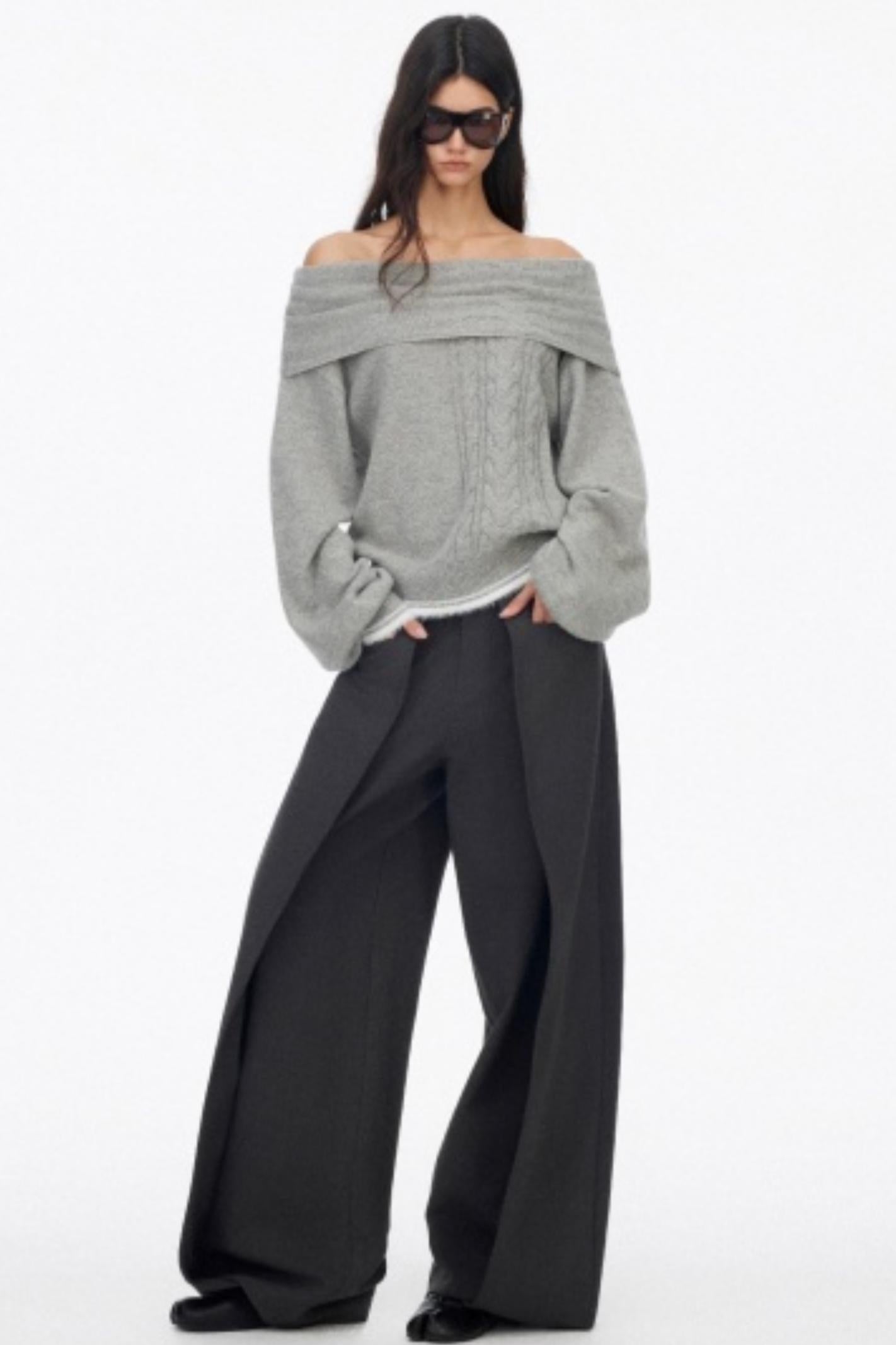 Off-Shoulder Color-Blocked Knit Top