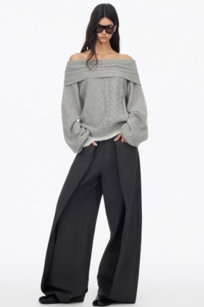 Off-Shoulder Color-Blocked Knit Top