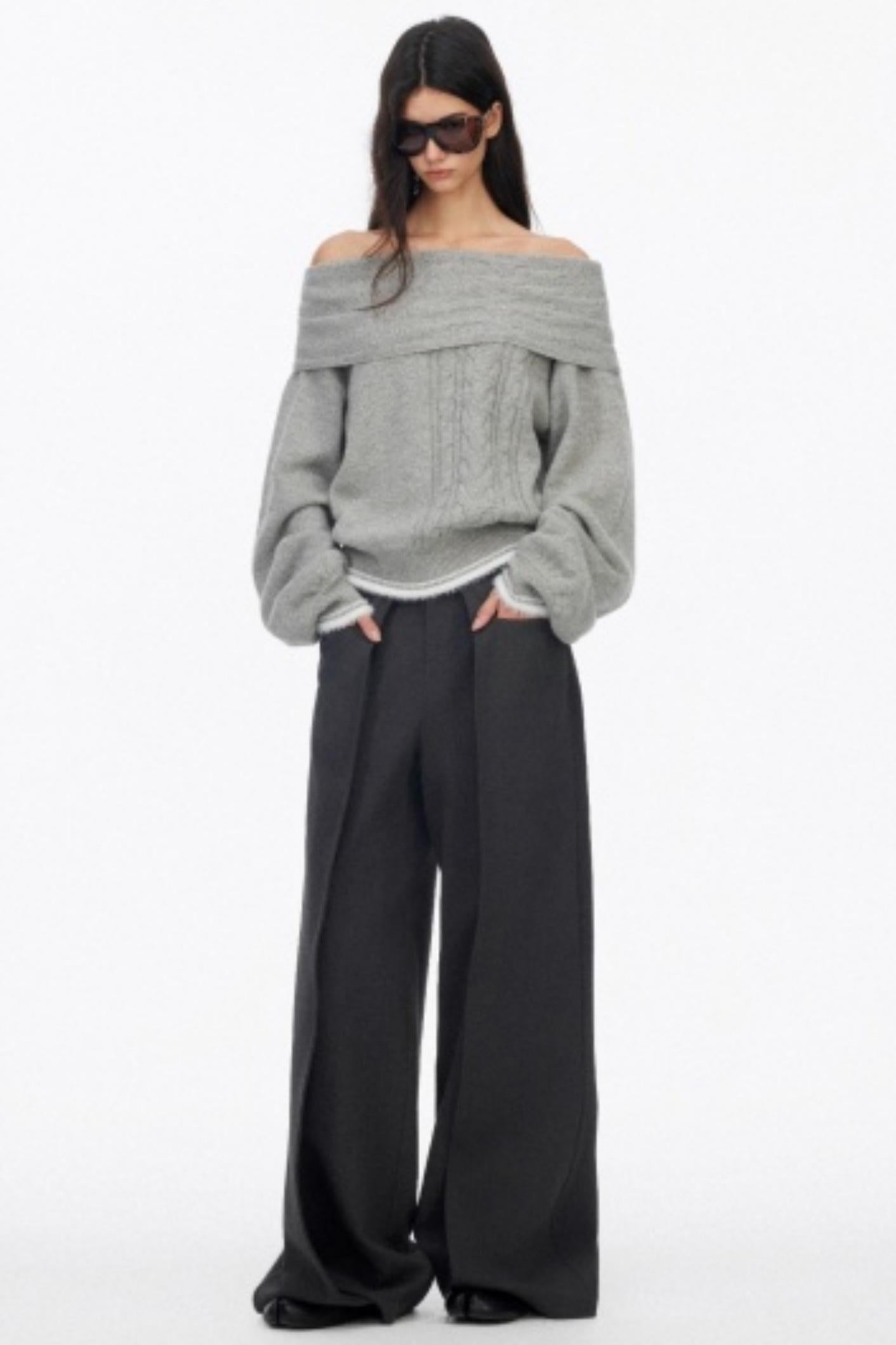 Off-Shoulder Color-Blocked Knit Top