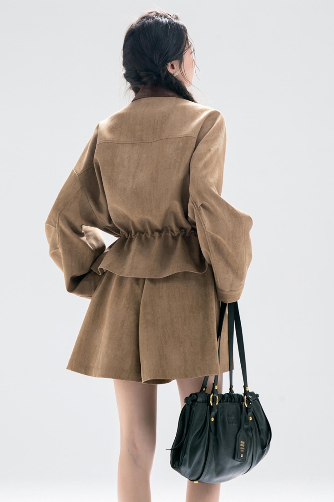 Brown Oak Waist-Cinched Jacket Set-Up