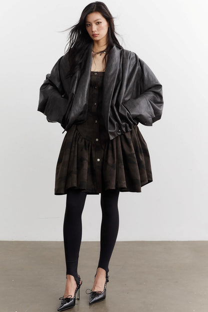 Vintage Pleated Silhouette Faux Leather Jacket
