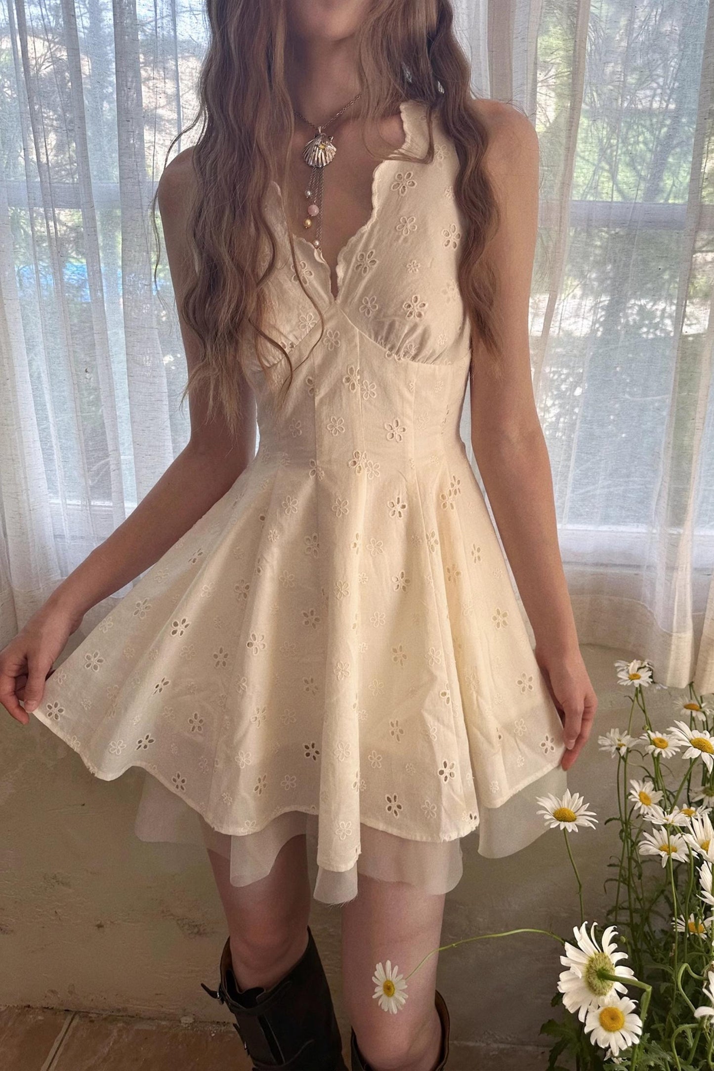 Apricot V-Neck Dress