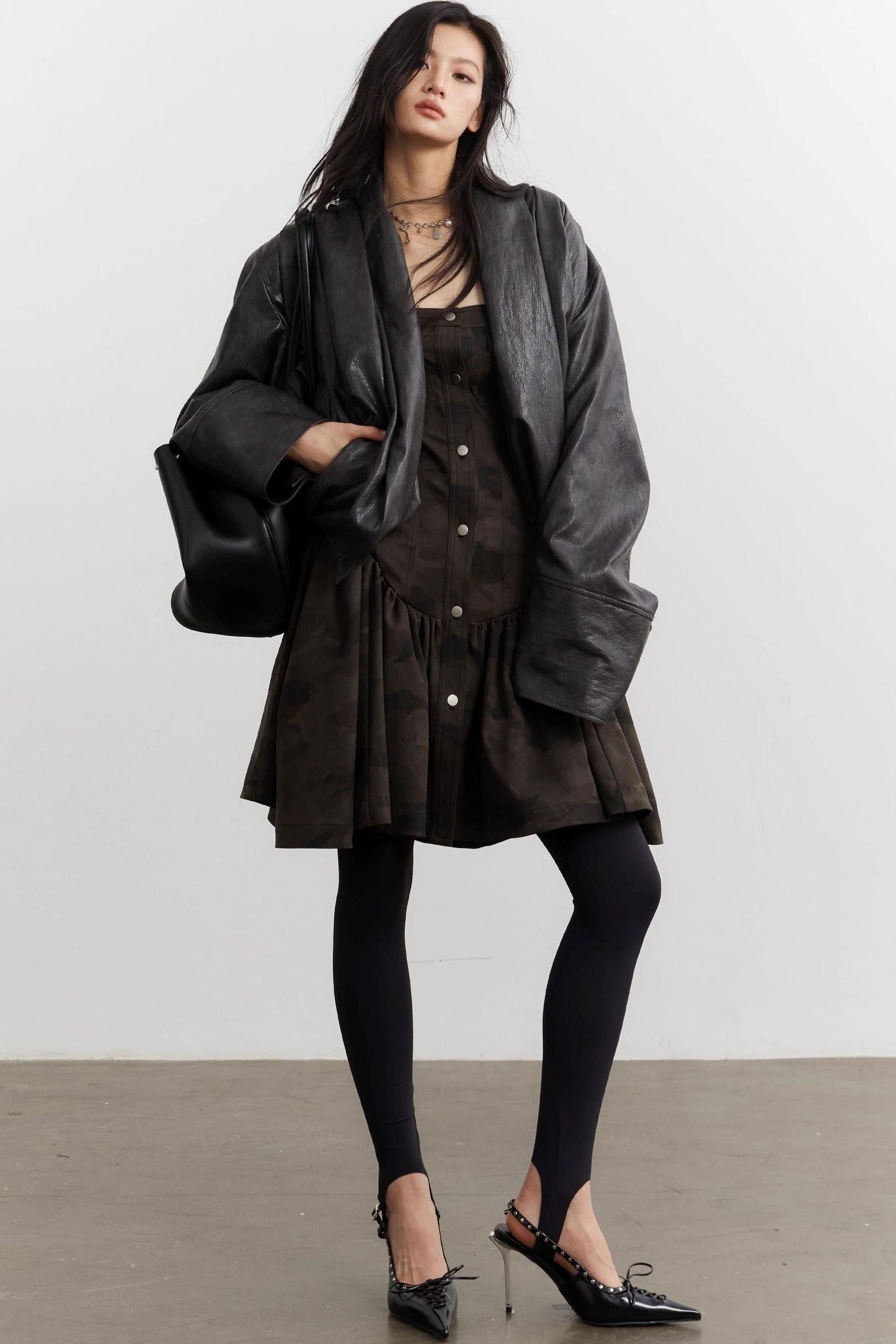 Vintage Pleated Silhouette Faux Leather Jacket