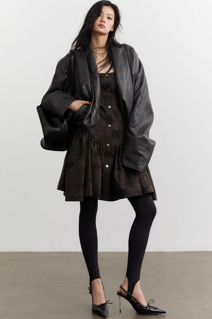 Vintage Pleated Silhouette Faux Leather Jacket