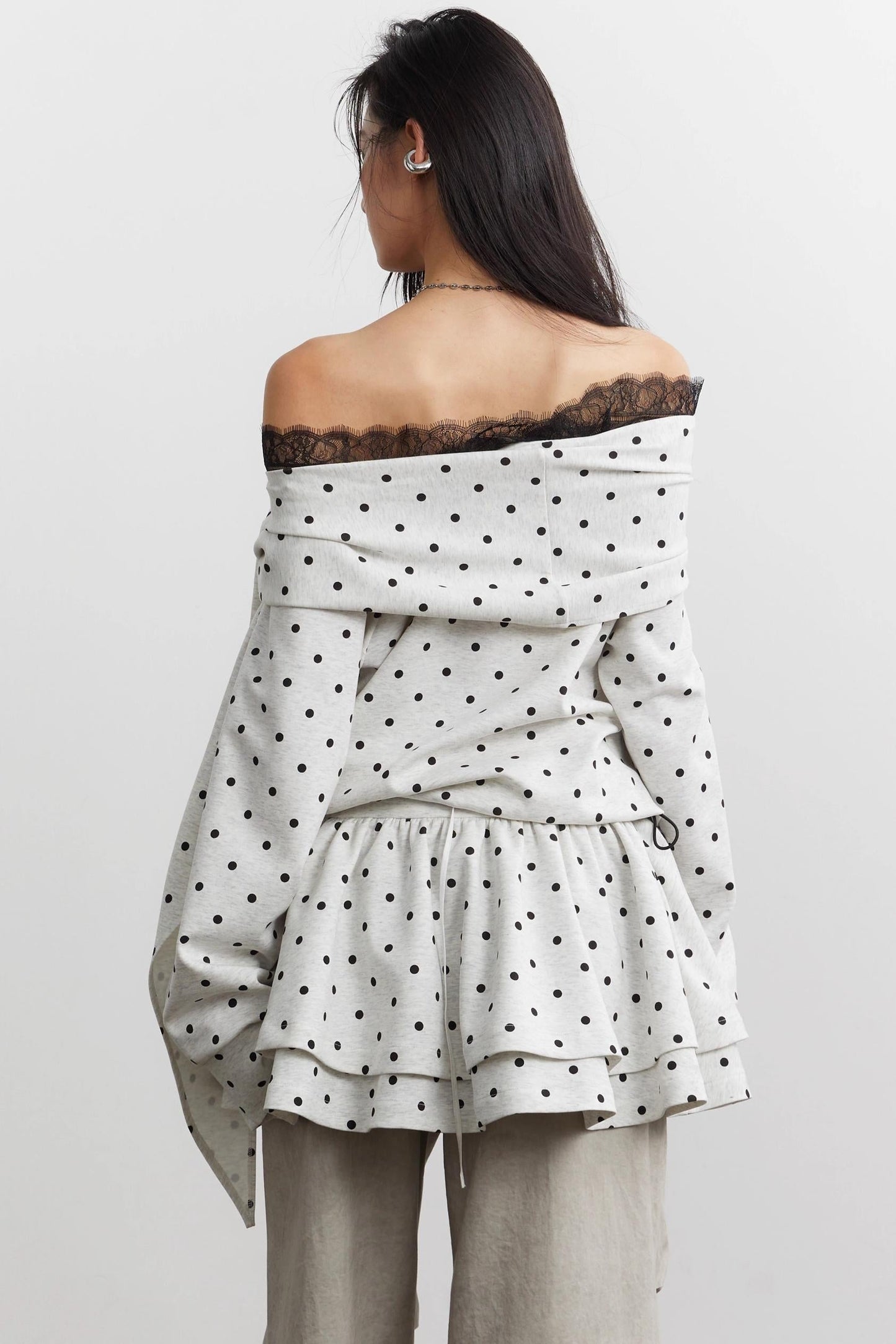 Cute Lace-Up Polka Dot Sweatshirt Set-Up