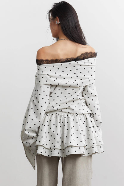 Cute Lace-Up Polka Dot Sweatshirt Set-Up