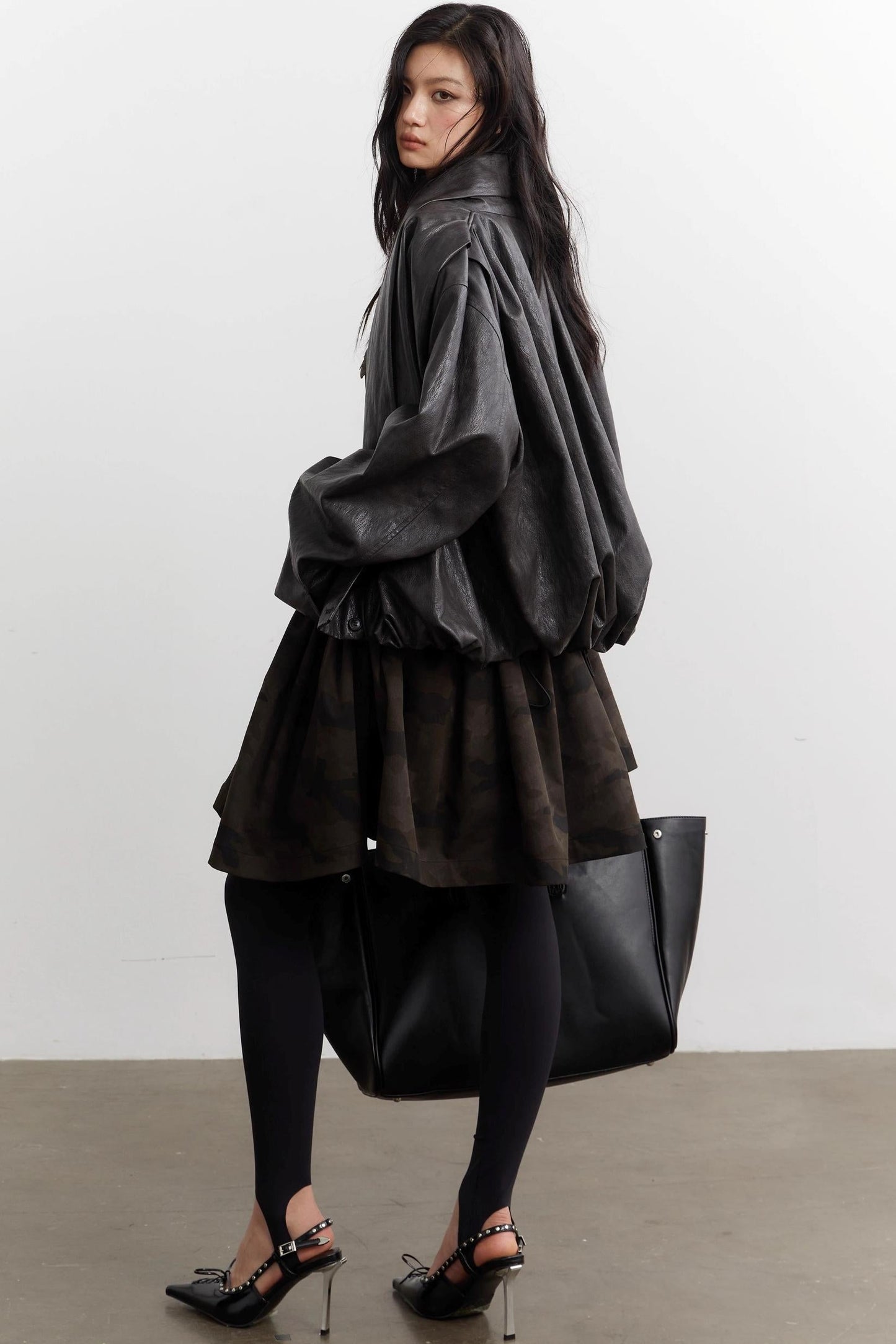 Vintage Pleated Silhouette Faux Leather Jacket