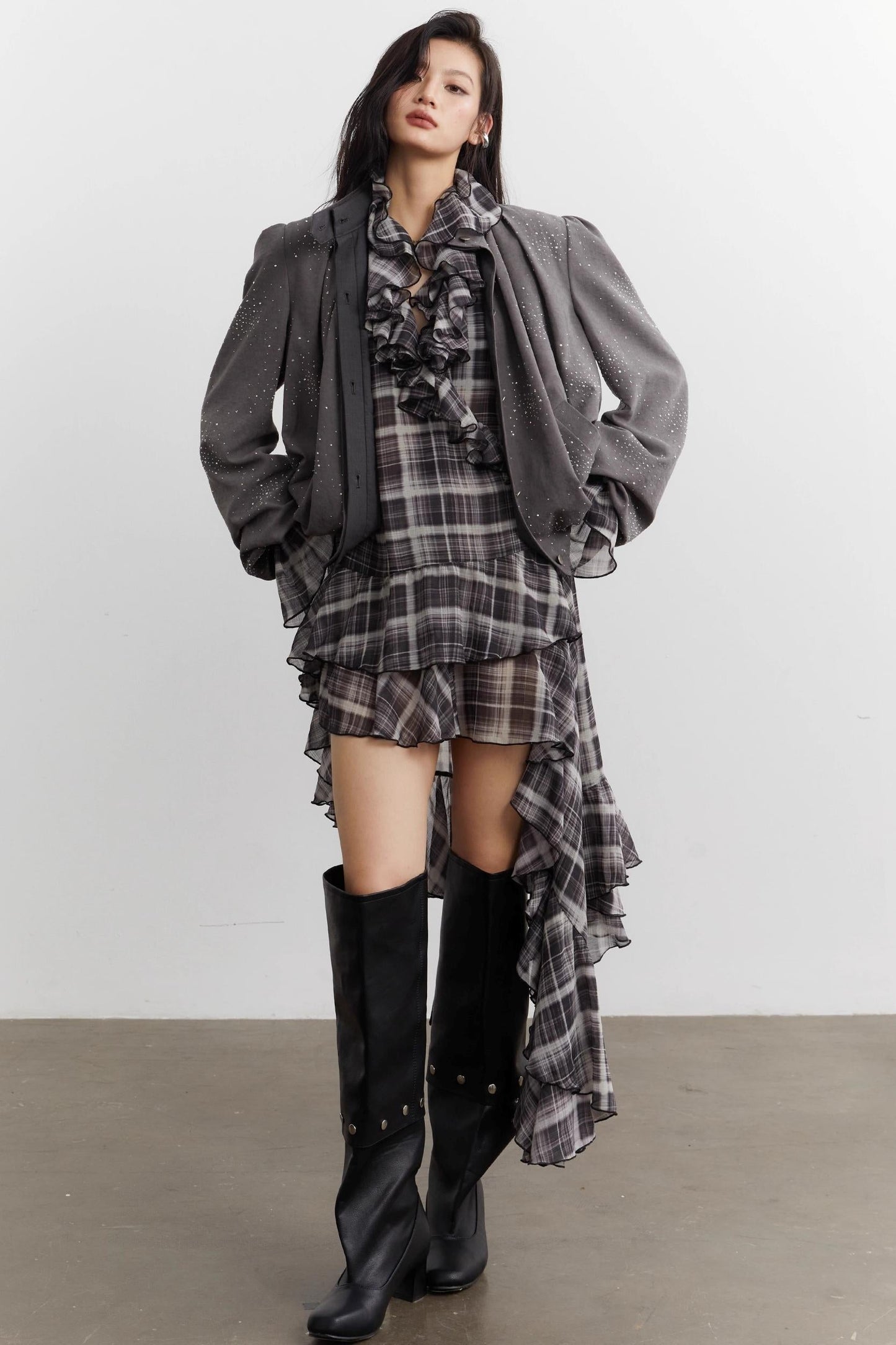 Vintage Disco Bright Diamond Pleated Short Jacket