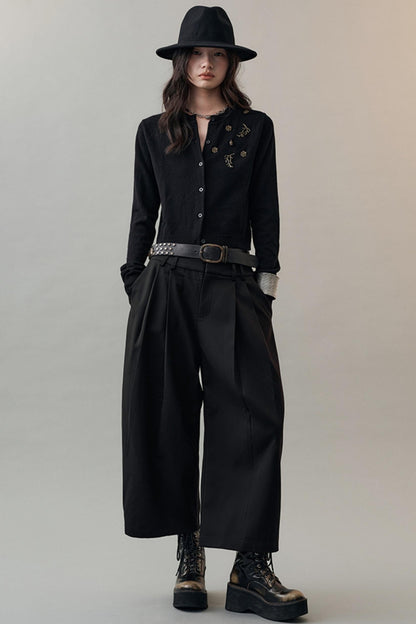 Yuan Tencel Black Tapered Pants