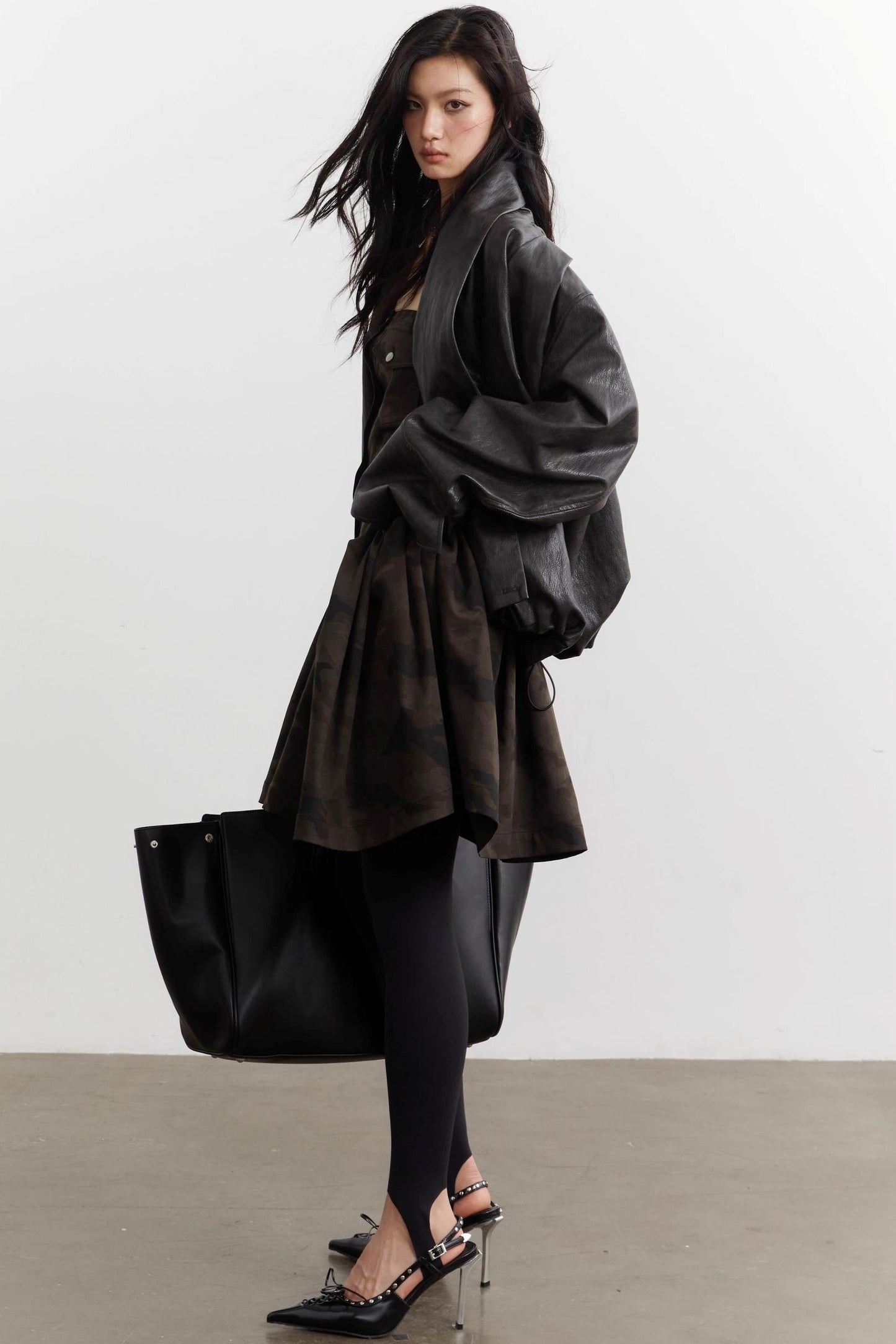 Vintage Pleated Silhouette Faux Leather Jacket