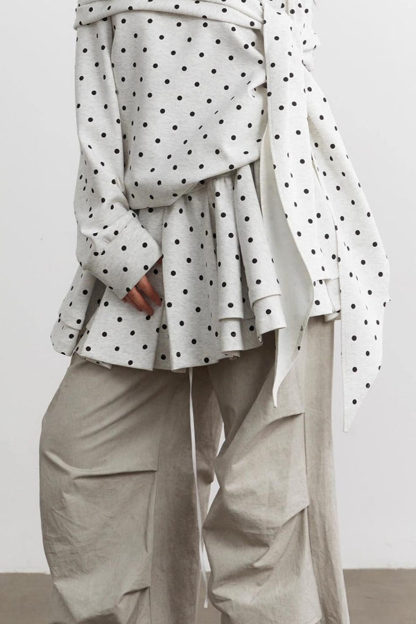 Cute Lace-Up Polka Dot Sweatshirt Set-Up