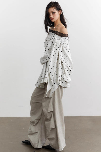 Cute Lace-Up Polka Dot Sweatshirt Set-Up