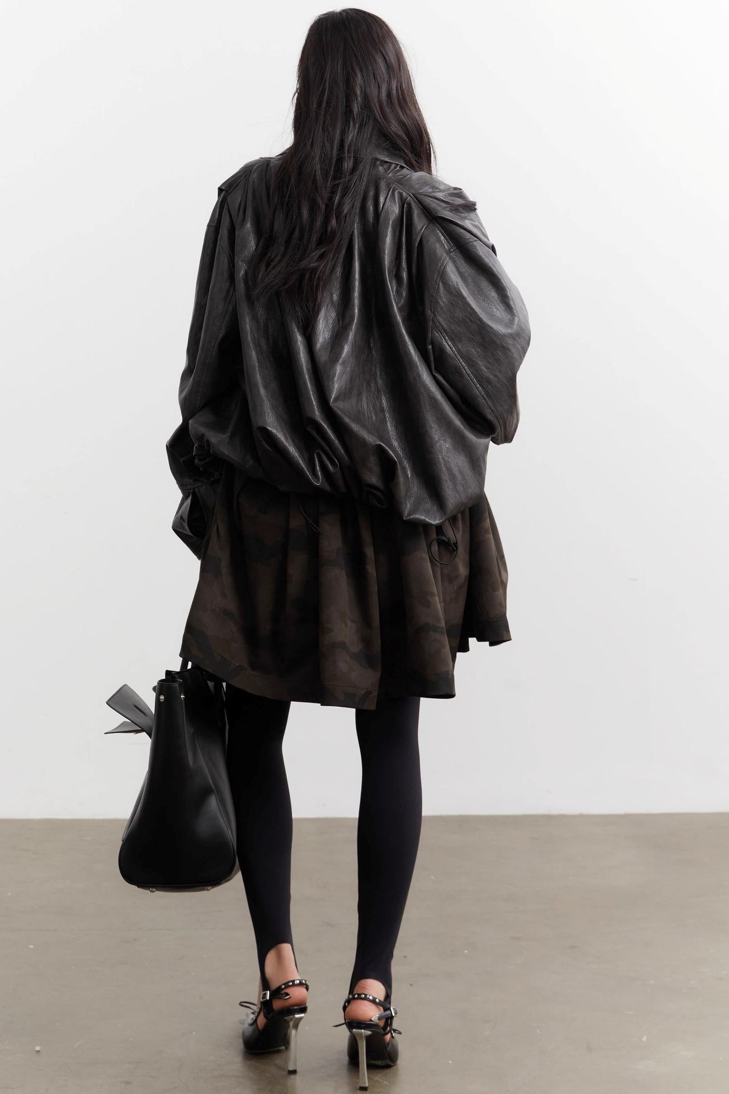 Vintage Pleated Silhouette Faux Leather Jacket