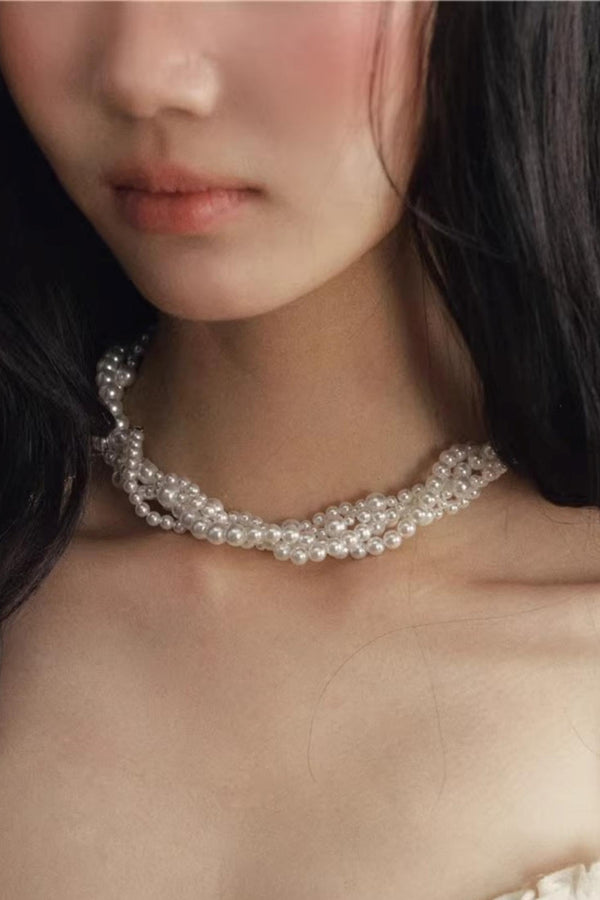 White Pearl Wrapped Necklace