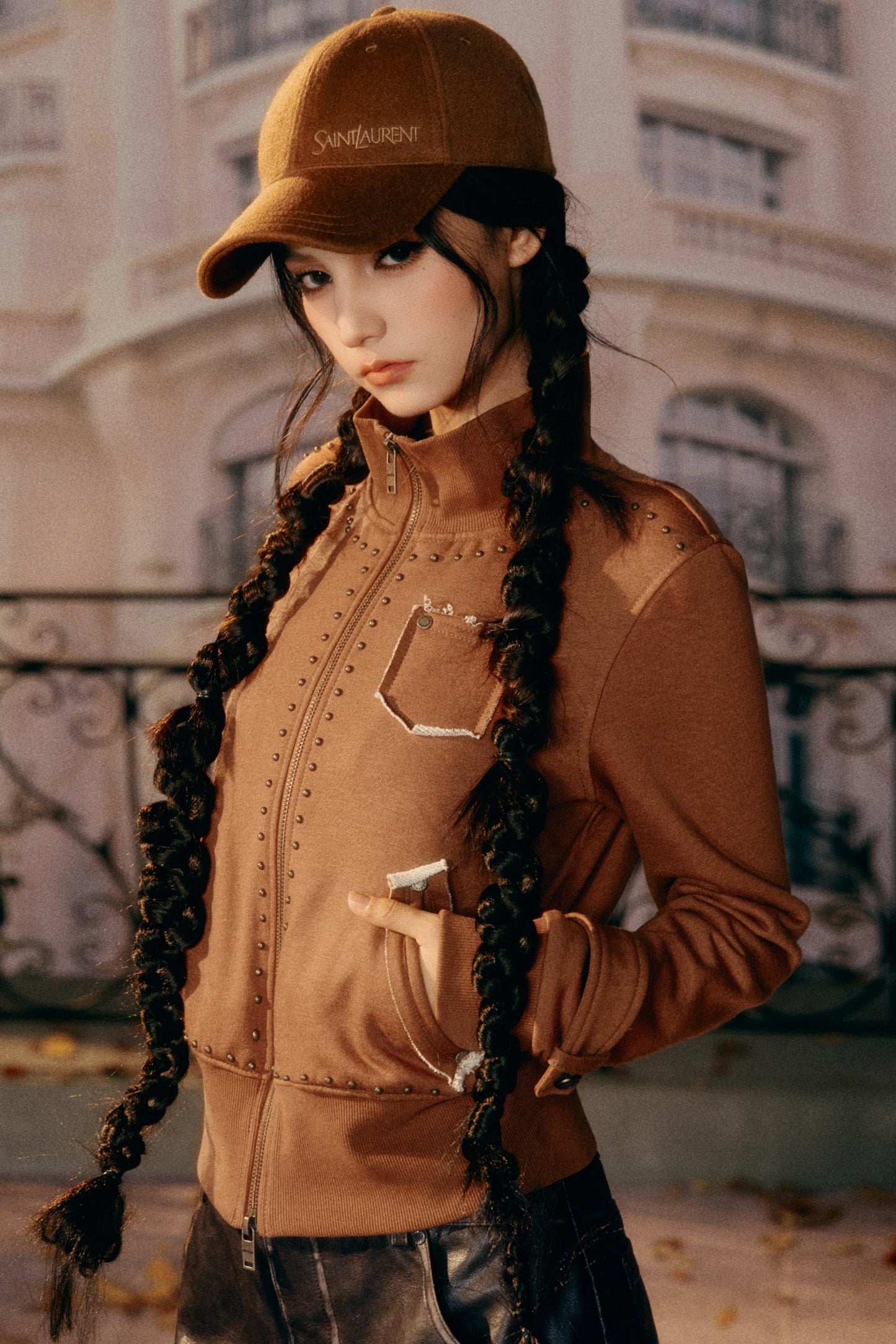 Retro Rivet Sweatshirt Jacket