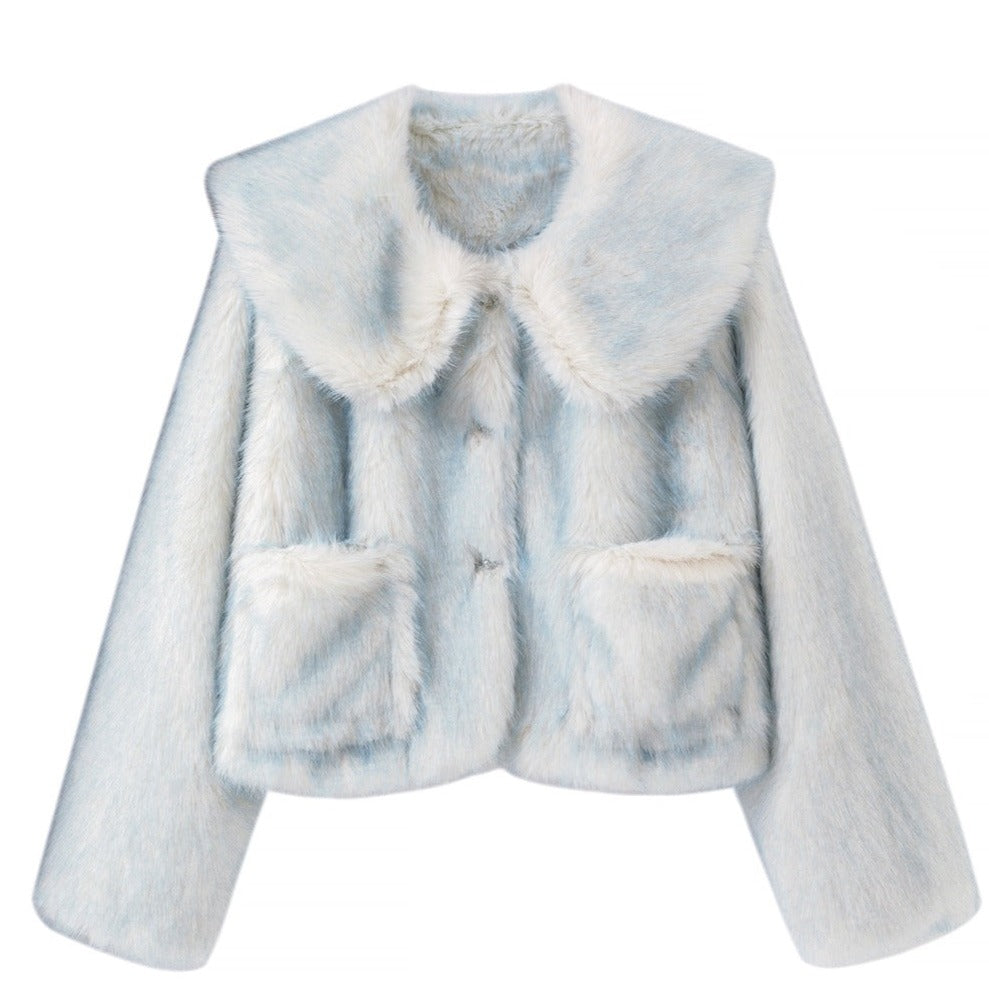 sweet blue fur warm short coat