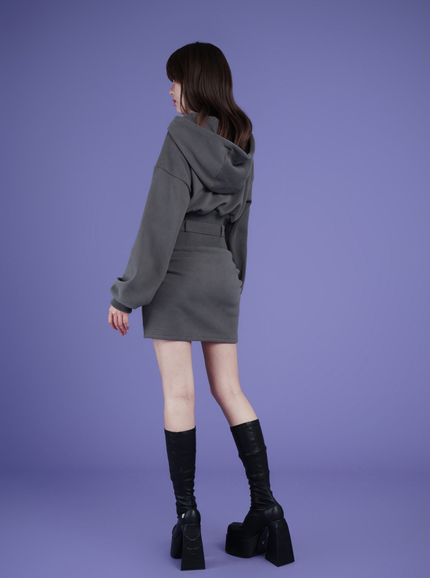 Waist Padded Sweatshirt Dress