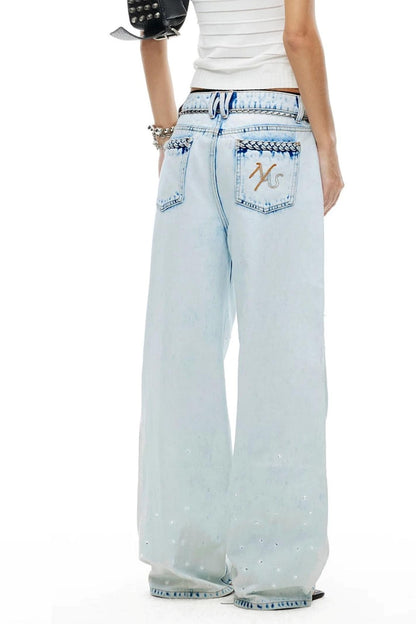 Glitter Star Rhinestone Denim Pants