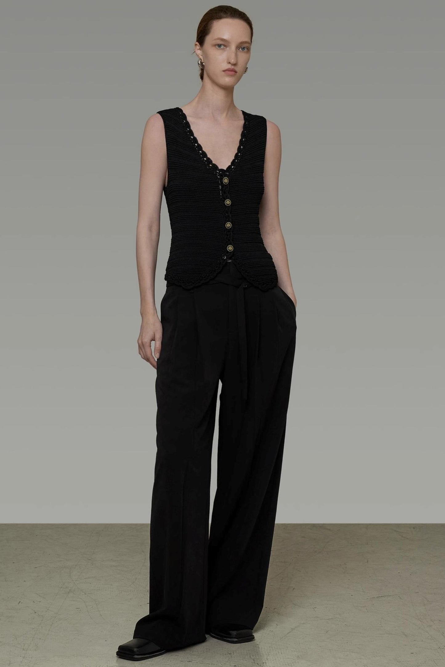 Black V-Neck Knit Top