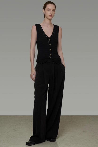 Black V-Neck Knit Top