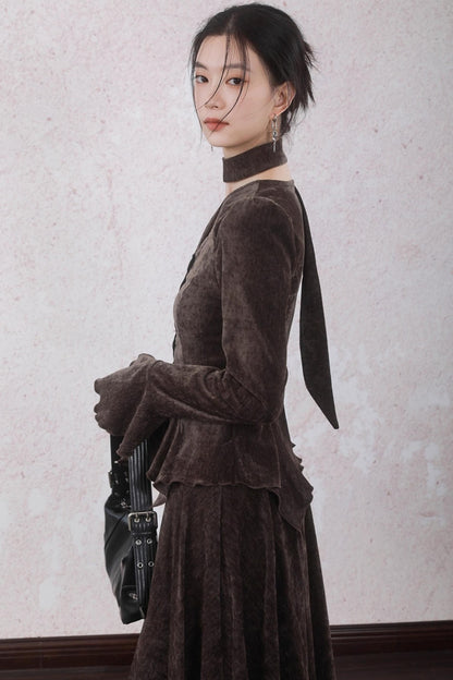 Winter Velvet Top Skirt Set-Up