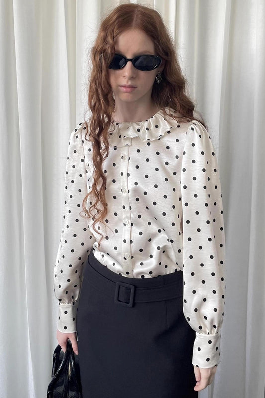 Loose Lace Polka Dot Satin Shirt