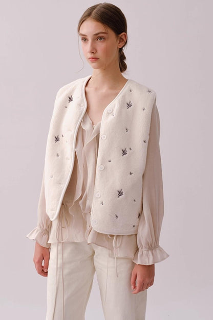 Reversible Floral Embroidered Vest Jacket