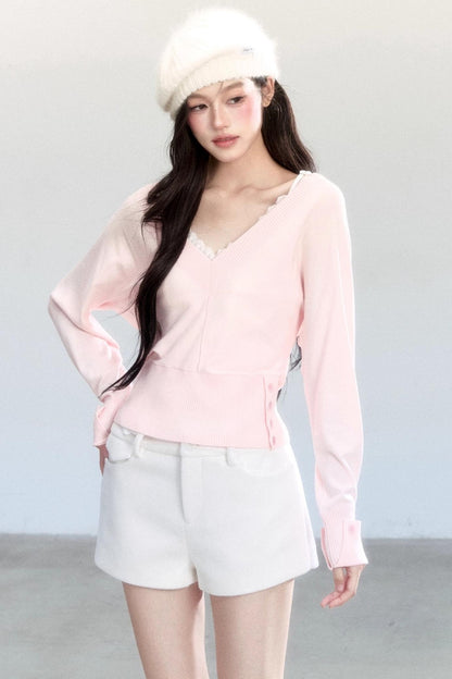 Lazy V-Neck Knit Top Set-Up