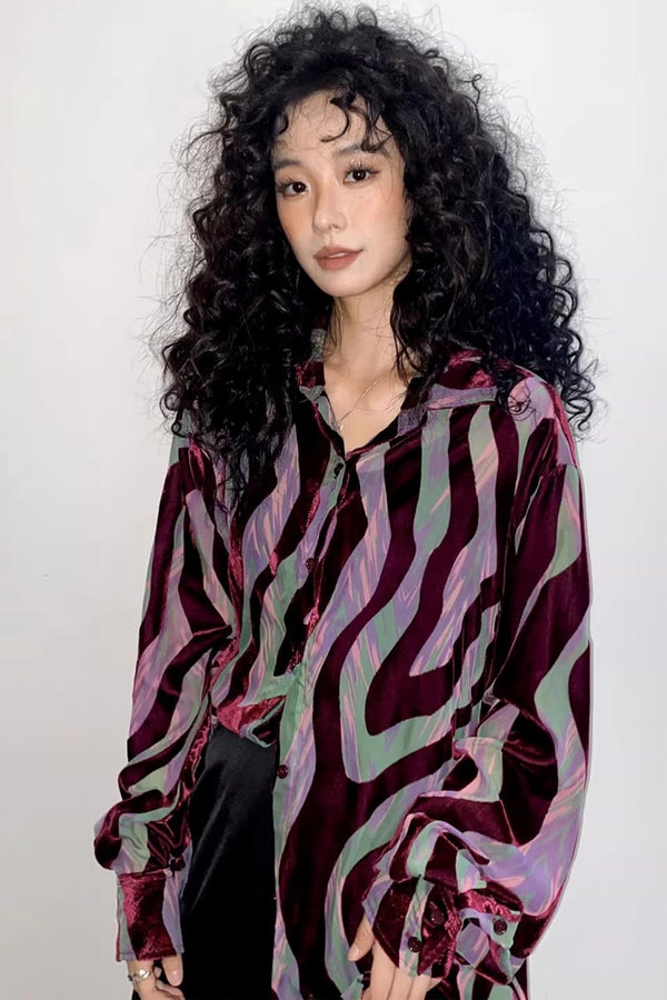 Retro Slim Shadow Velvet Shirt