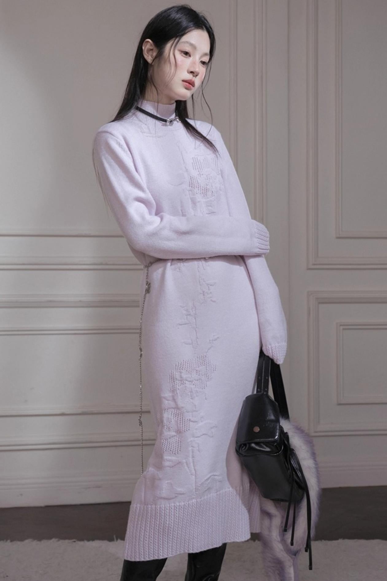 Light Purple Embossed Wool Dress