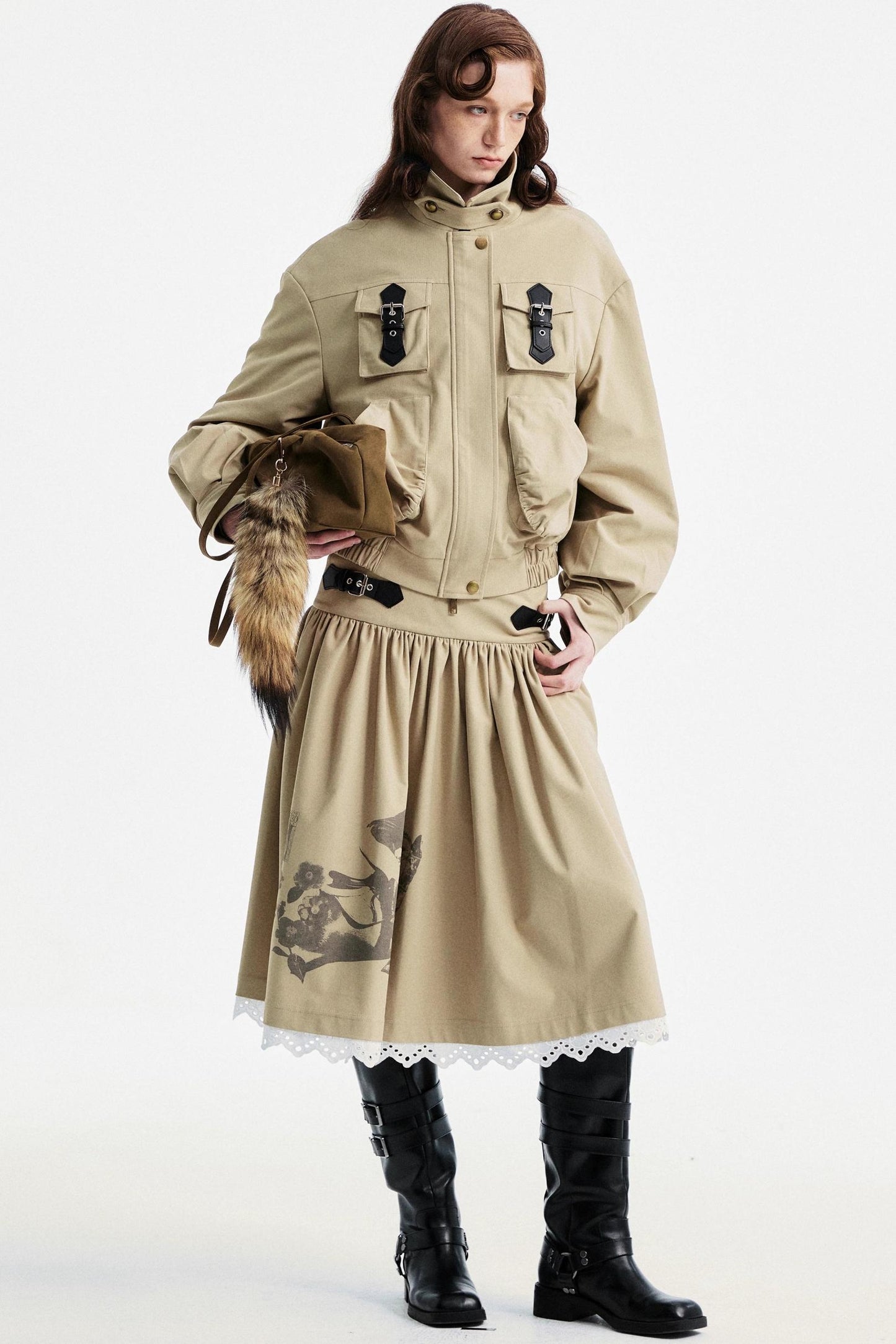 Light Gray Lace Pleated Skirt