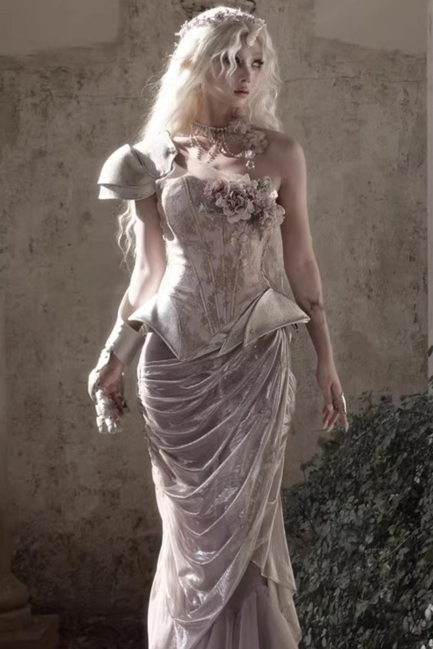 Moonlight Silver Asymmetrical Corset Set