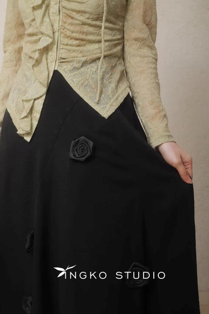 Night Black Floral Skirt