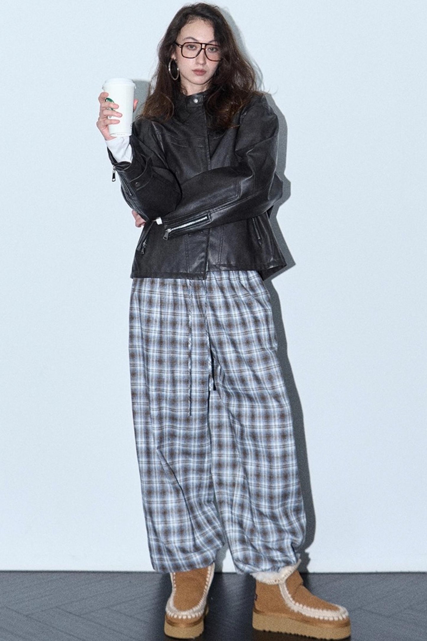Plaid Color-Blocked Winter Pants