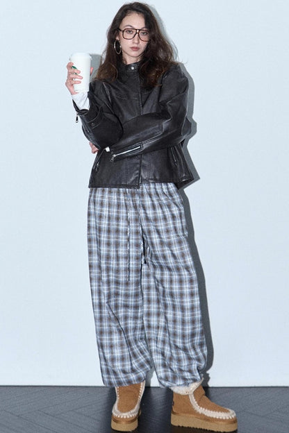 Plaid Color-Blocked Winter Pants