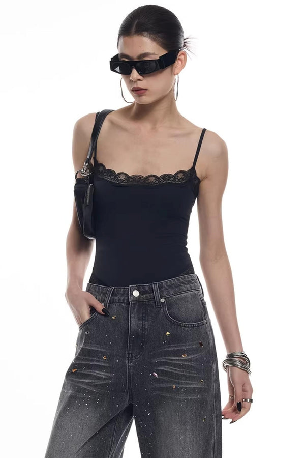 Lace Trim Camisole Jumpsuit Top