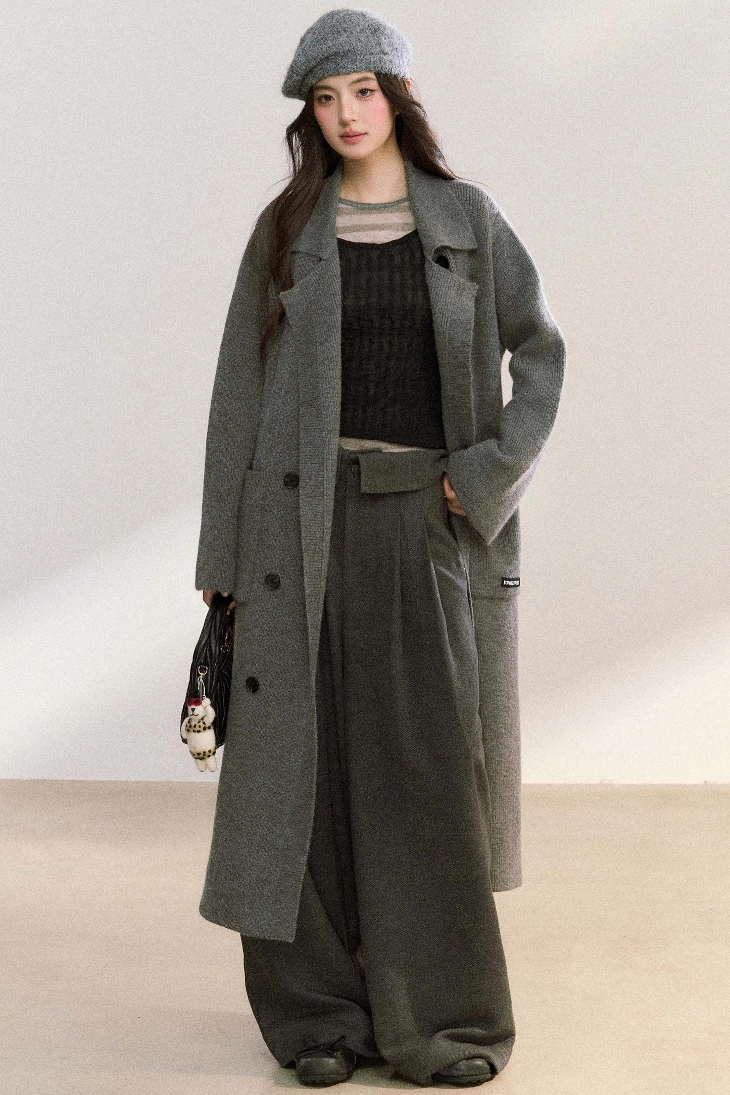Lapel Double-Breasted Knit Coat
