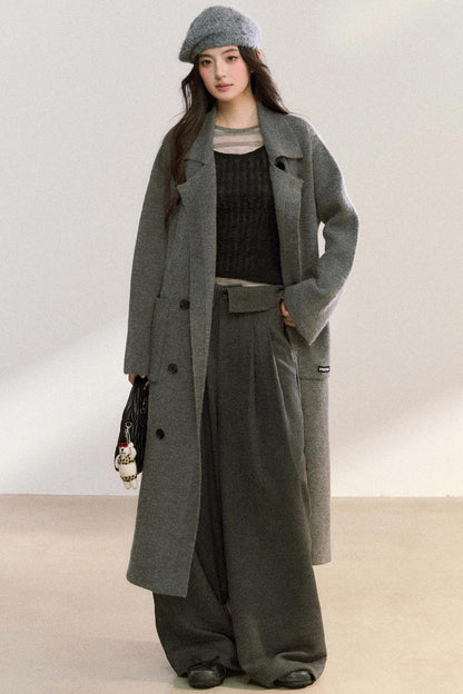 Lapel Double-Breasted Knit Coat
