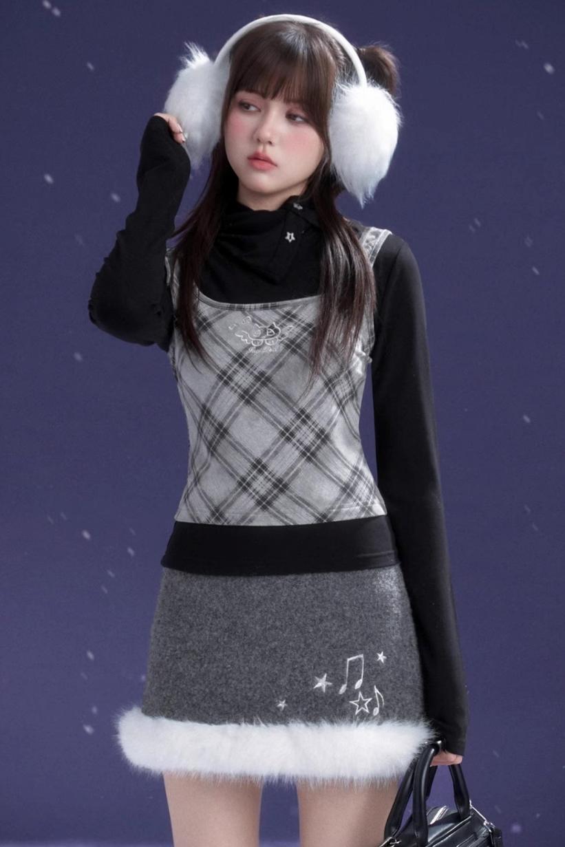 Gray Musical Note Wool Skirt