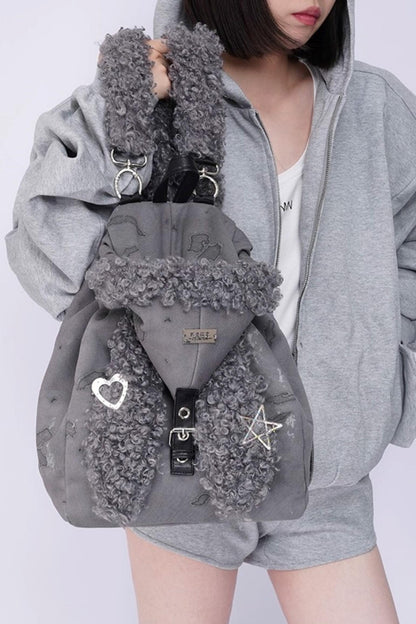 Cute Furry Rabbit Ears Backpack