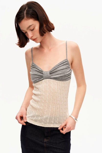 Linen Tencel Color-Blocked Twist Camisole