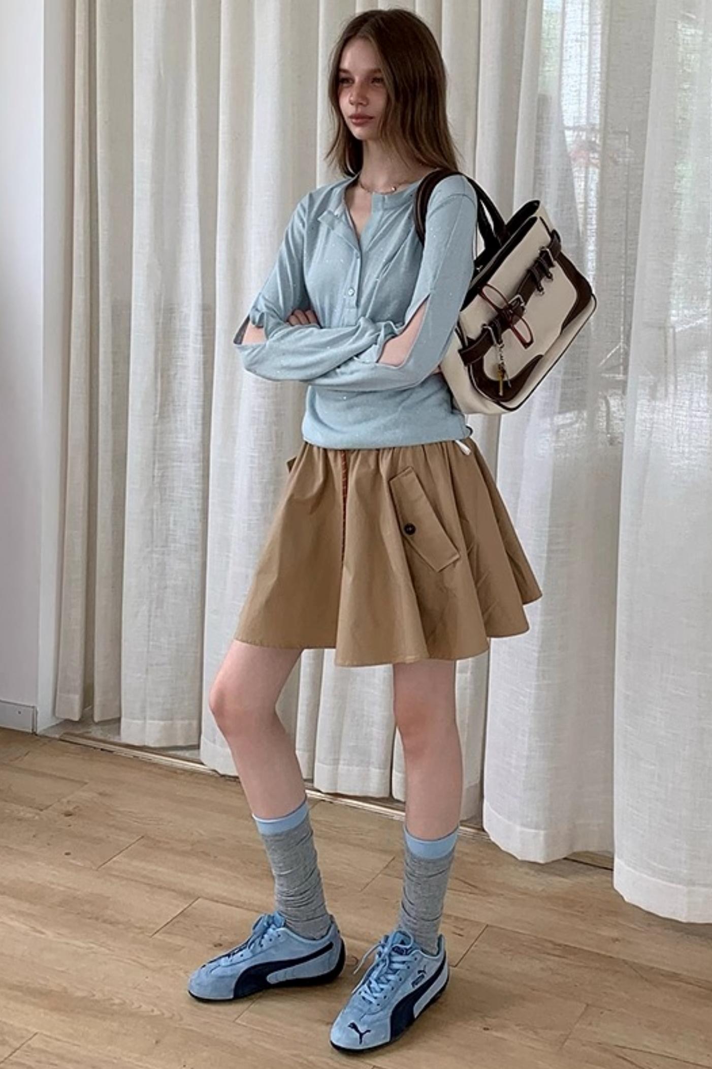 Henry Collar Design Loose Sequin T-shirt