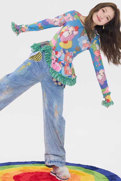 Two-Tone Lace Trim Top