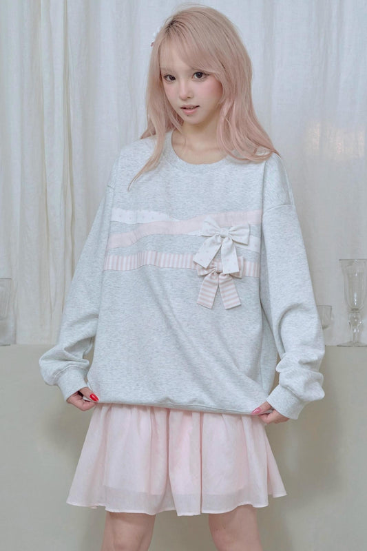 Cotton Bow Patchwork Sweatshirt