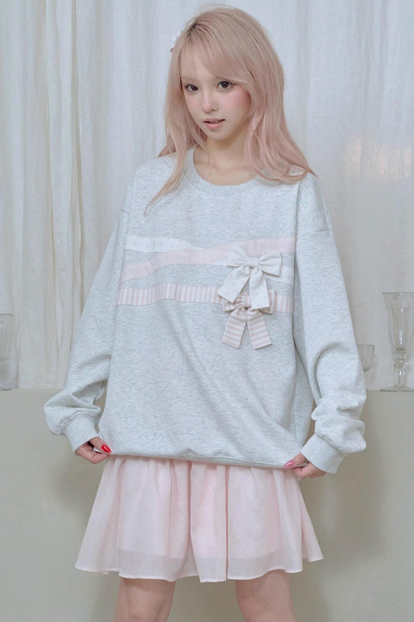 Cotton Bow Patchwork Sweatshirt