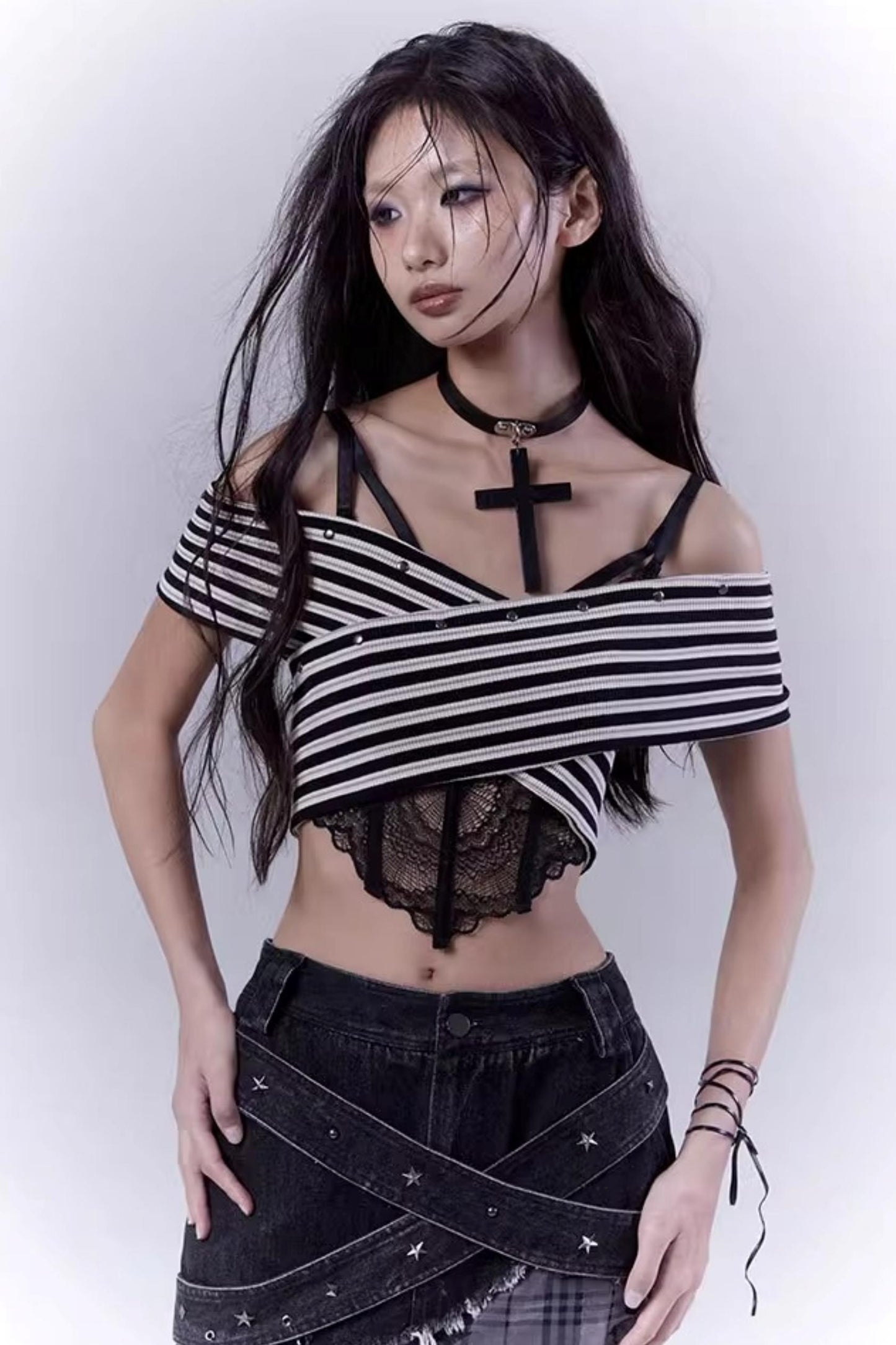 Striped Smock Blouse Set-Up